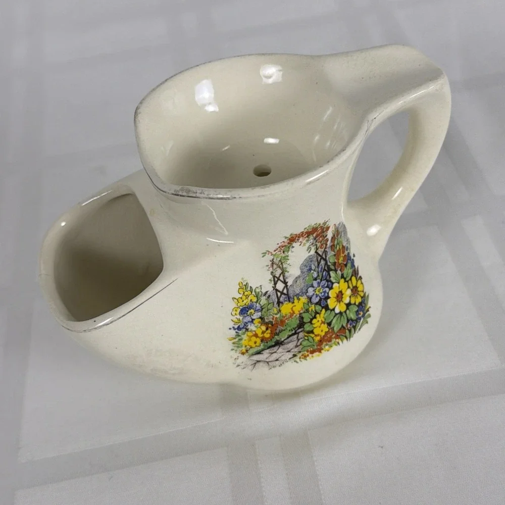 Vintage Ceramic Shaving Scuttle mug. Floral garden design